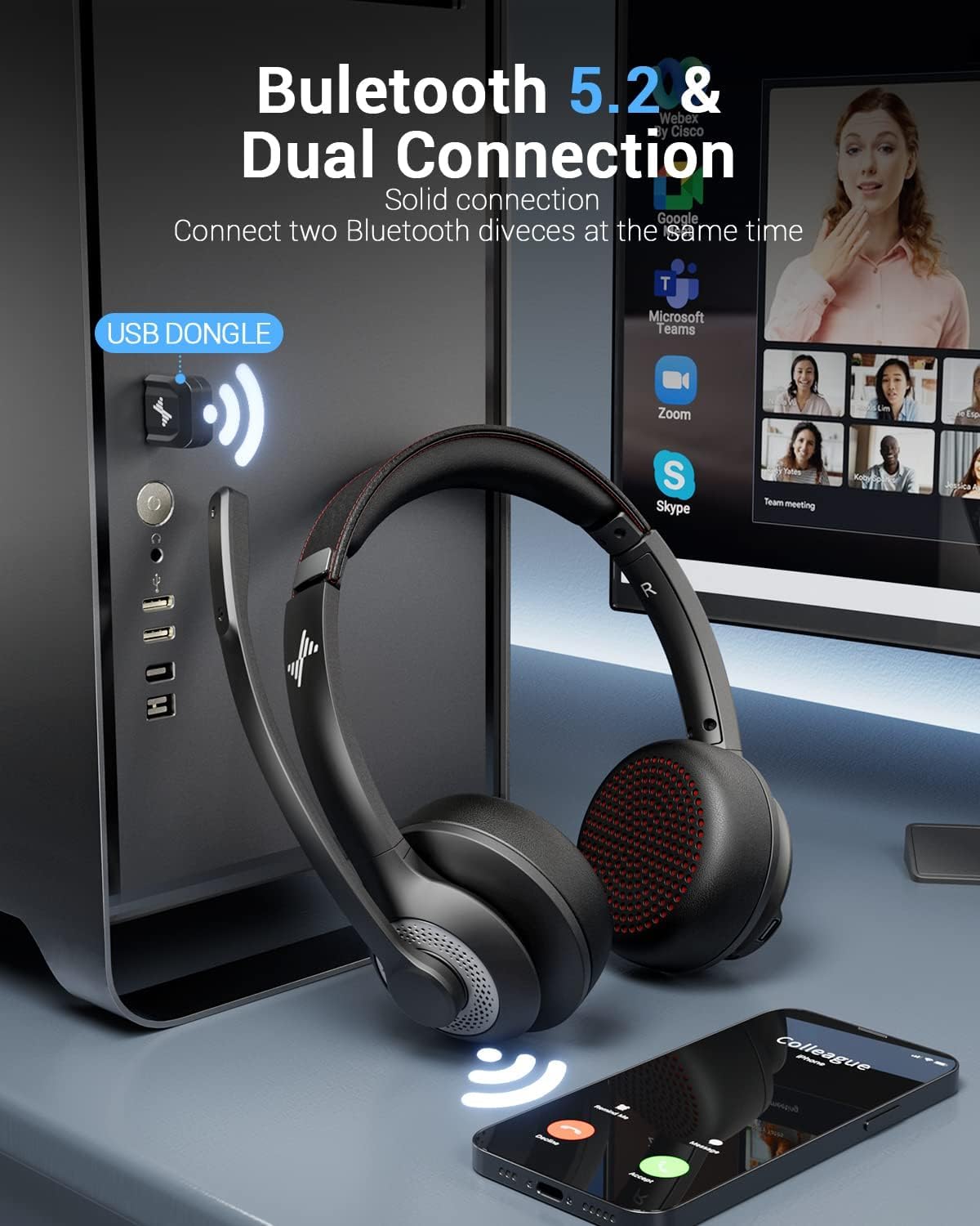 Bluetooth 5.2 Headset with Mic – Bluetooth Headset On Ear Bewertung und Preis